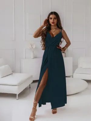 Navy Blue High Slit Wrap Maxi Dress