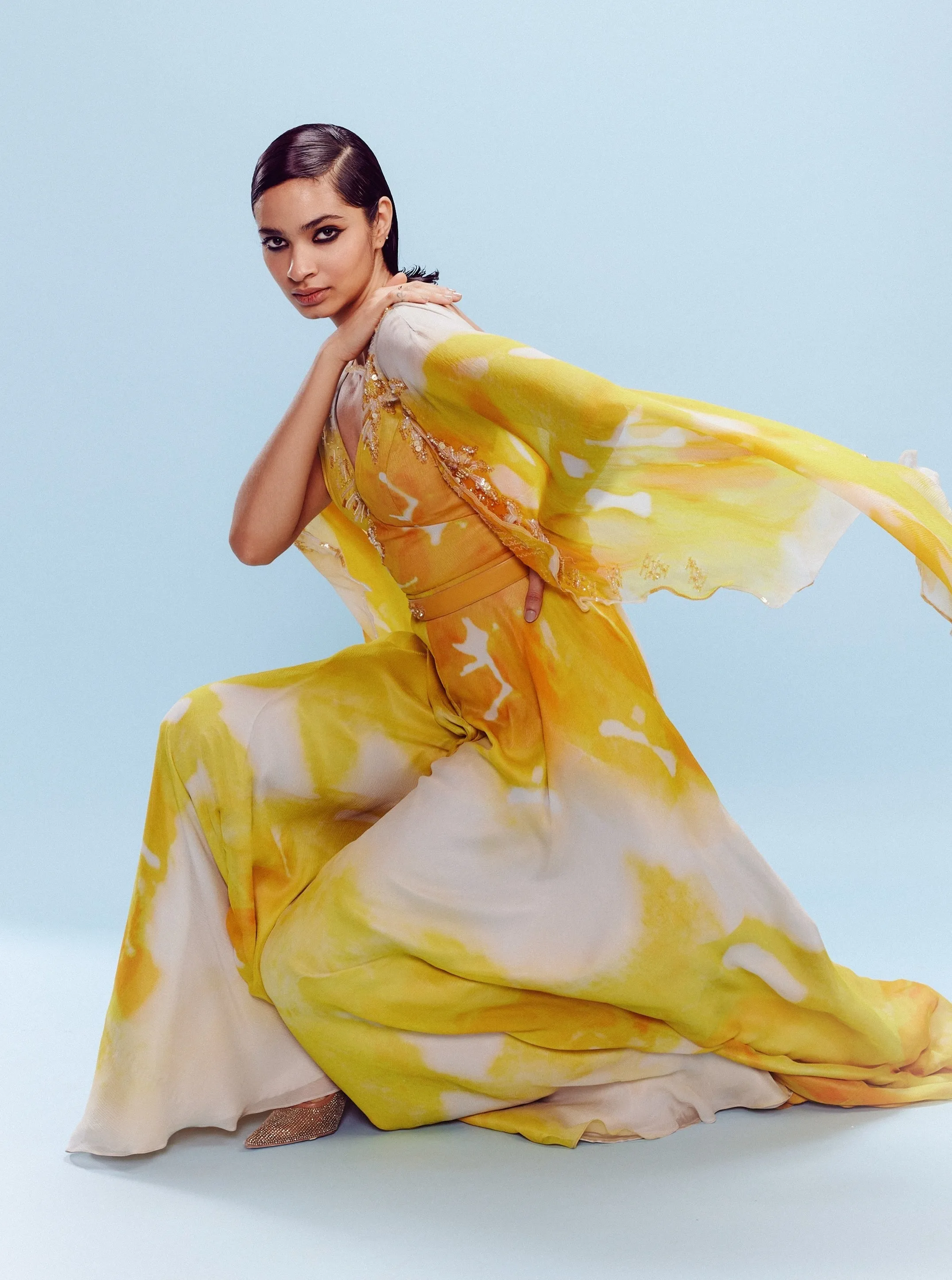 Nora yellow watercolor jumpsuit