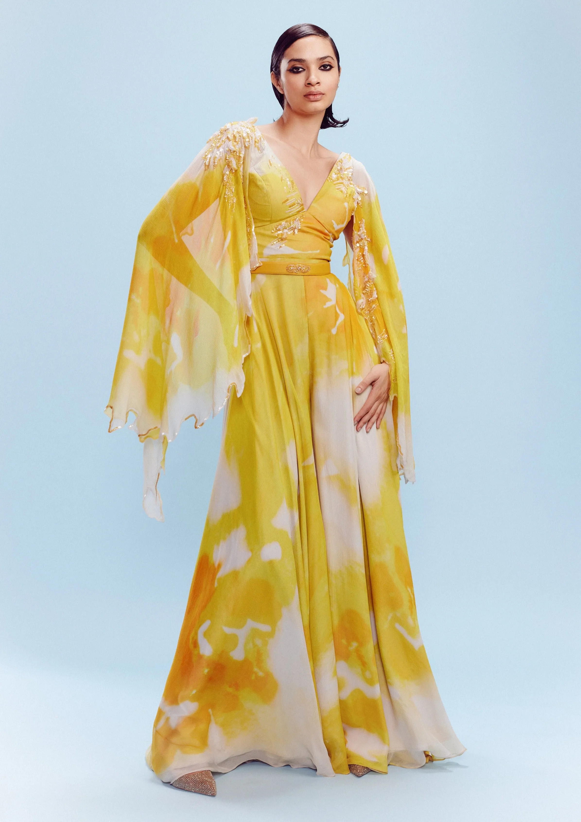 Nora yellow watercolor jumpsuit