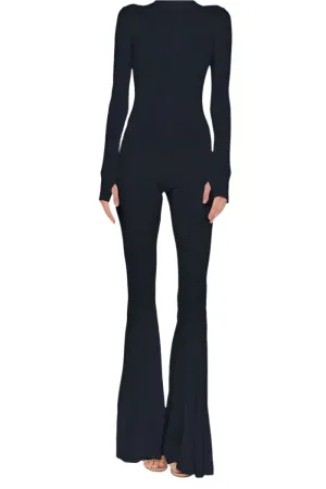 Norma Kamali Long Sleeve Turtleneck Fishtail Jumpsuit Black