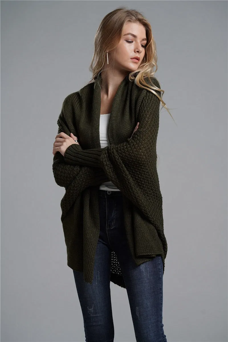 Ocher Batwing Sleeve Oversized Cardigan Sweater