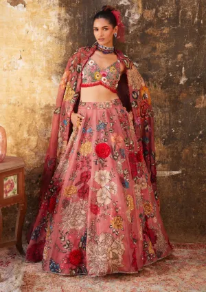 Old rose floral printed lehenga set