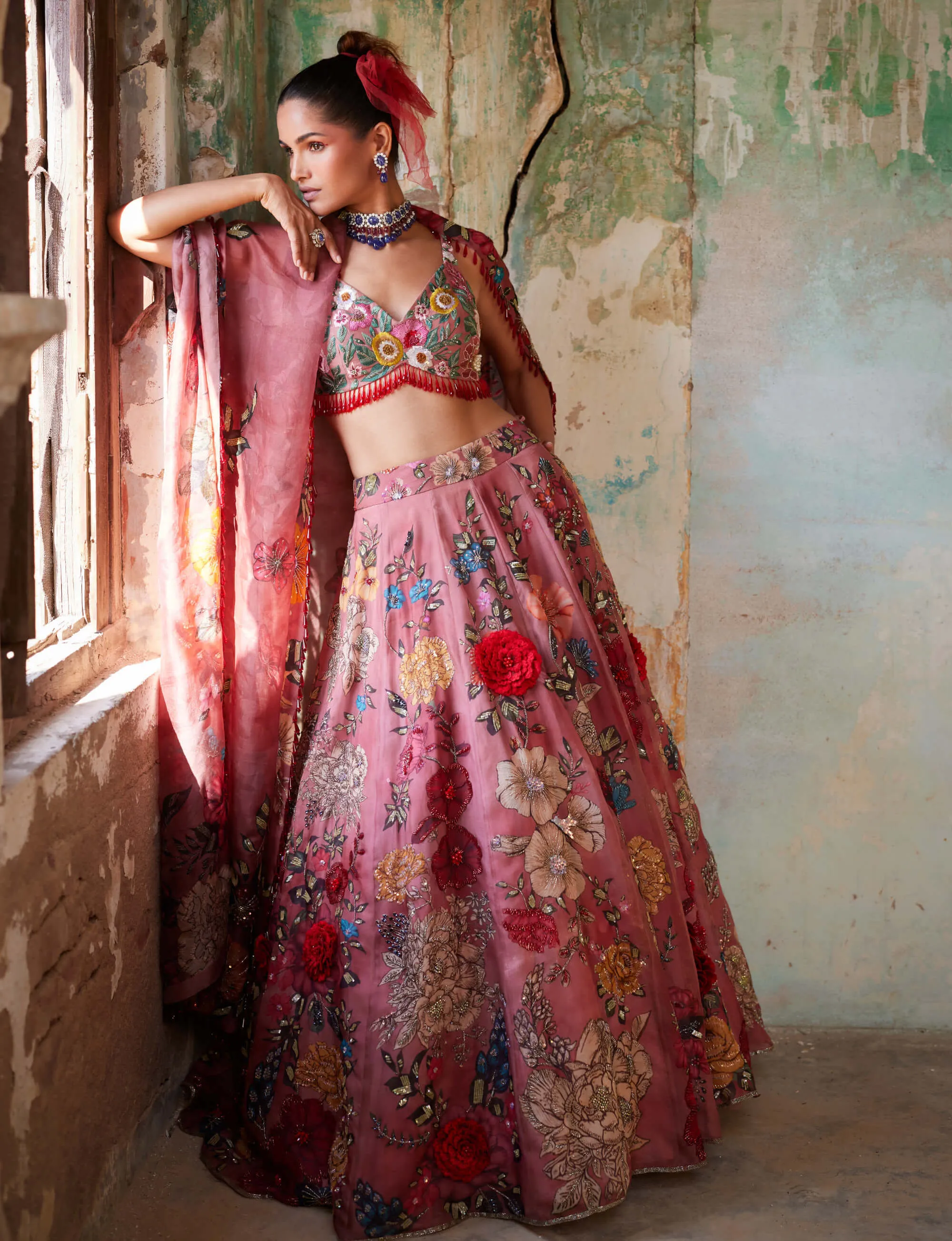Old rose floral printed lehenga set