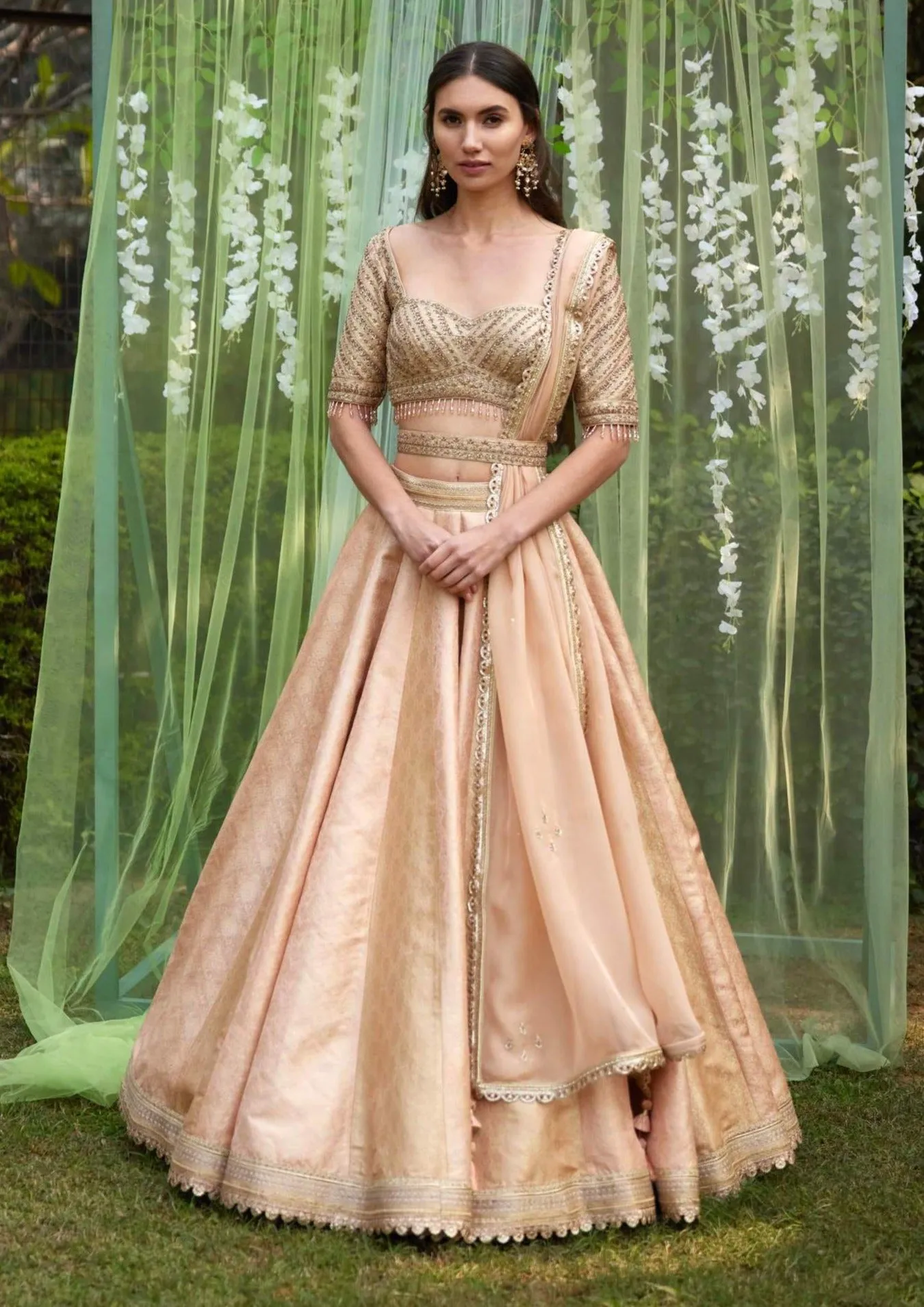 Old rose pink embroidered lehenga set