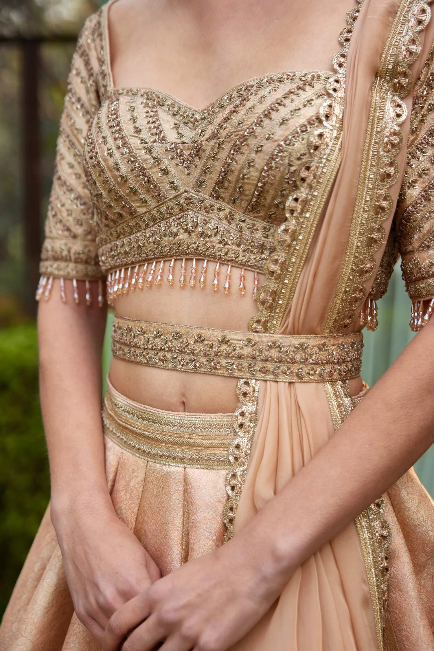 Old rose pink embroidered lehenga set