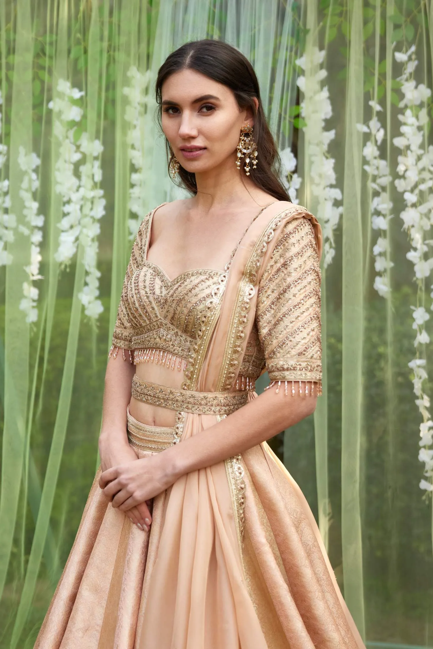 Old rose pink embroidered lehenga set