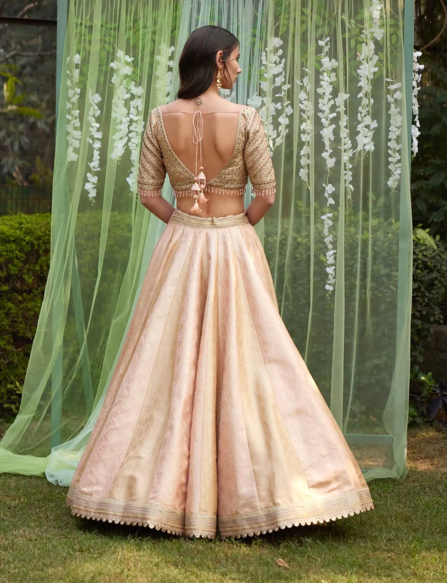 Old rose pink embroidered lehenga set