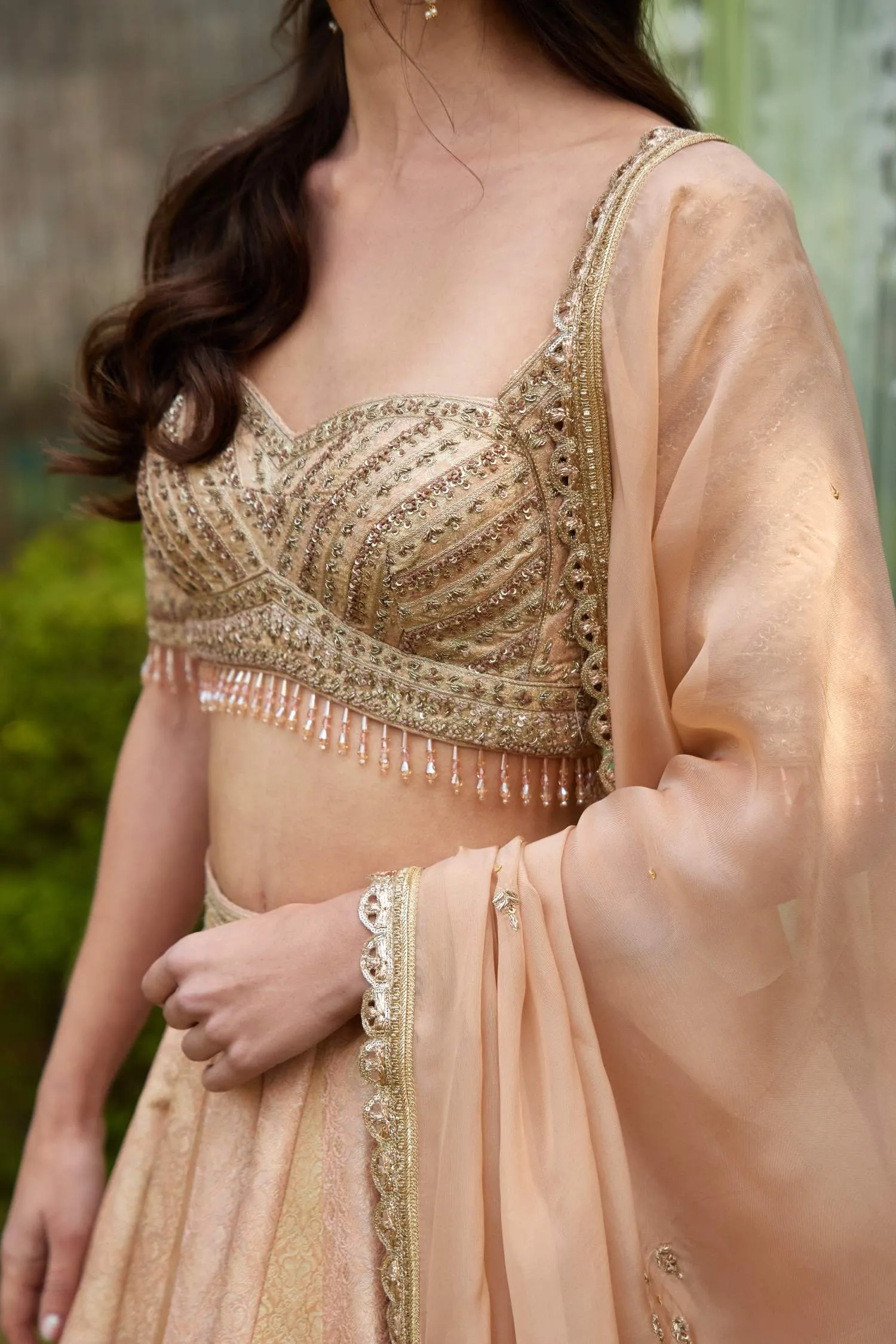 Old rose pink embroidered lehenga set