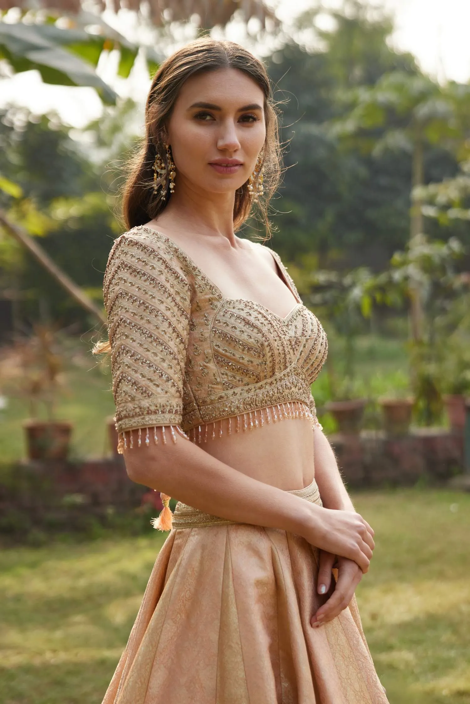 Old rose pink embroidered lehenga set