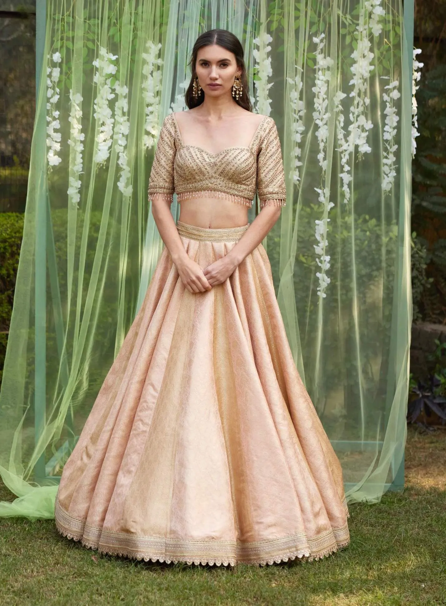 Old rose pink embroidered lehenga set