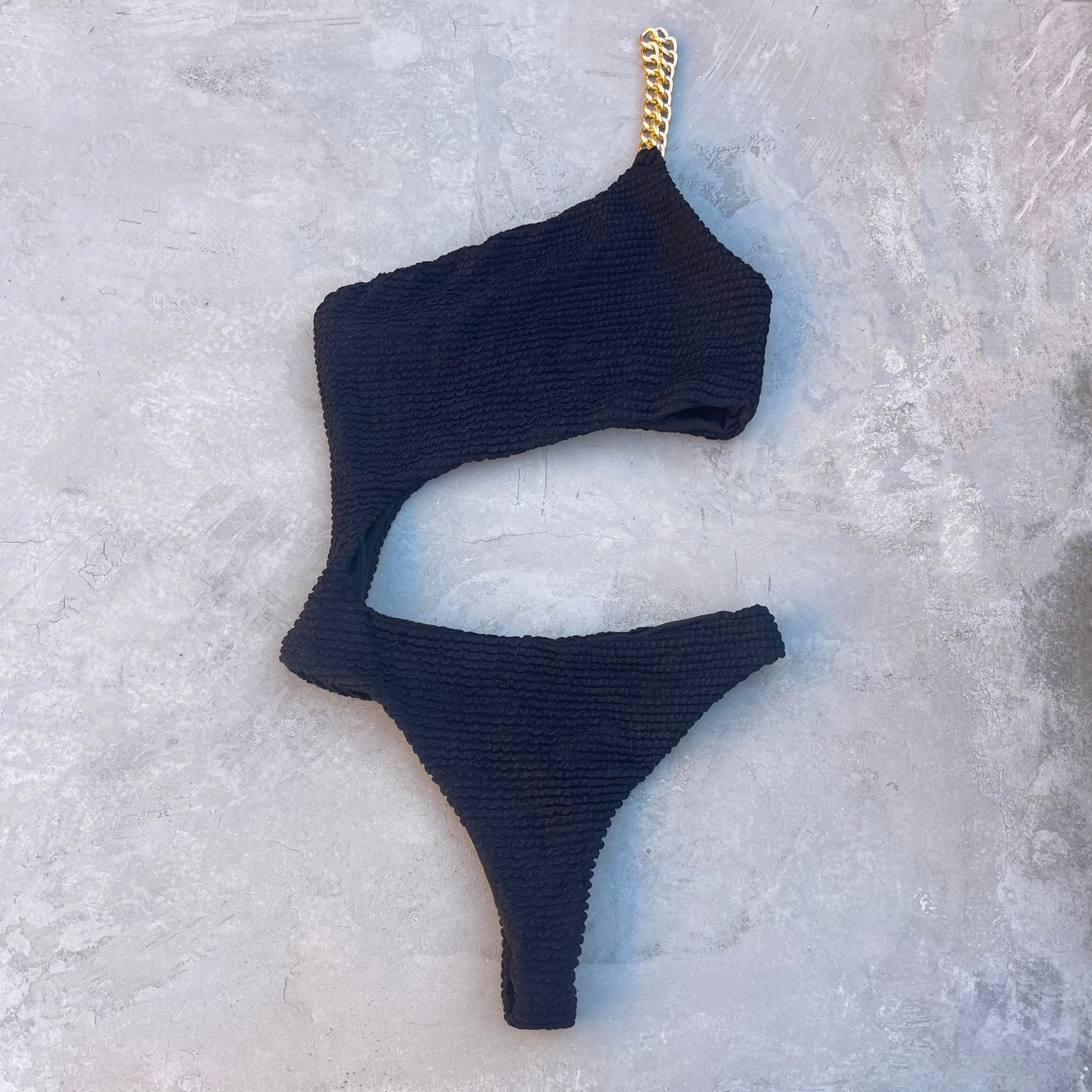 Onyx Black Textured Silvia One Piece Swimwear