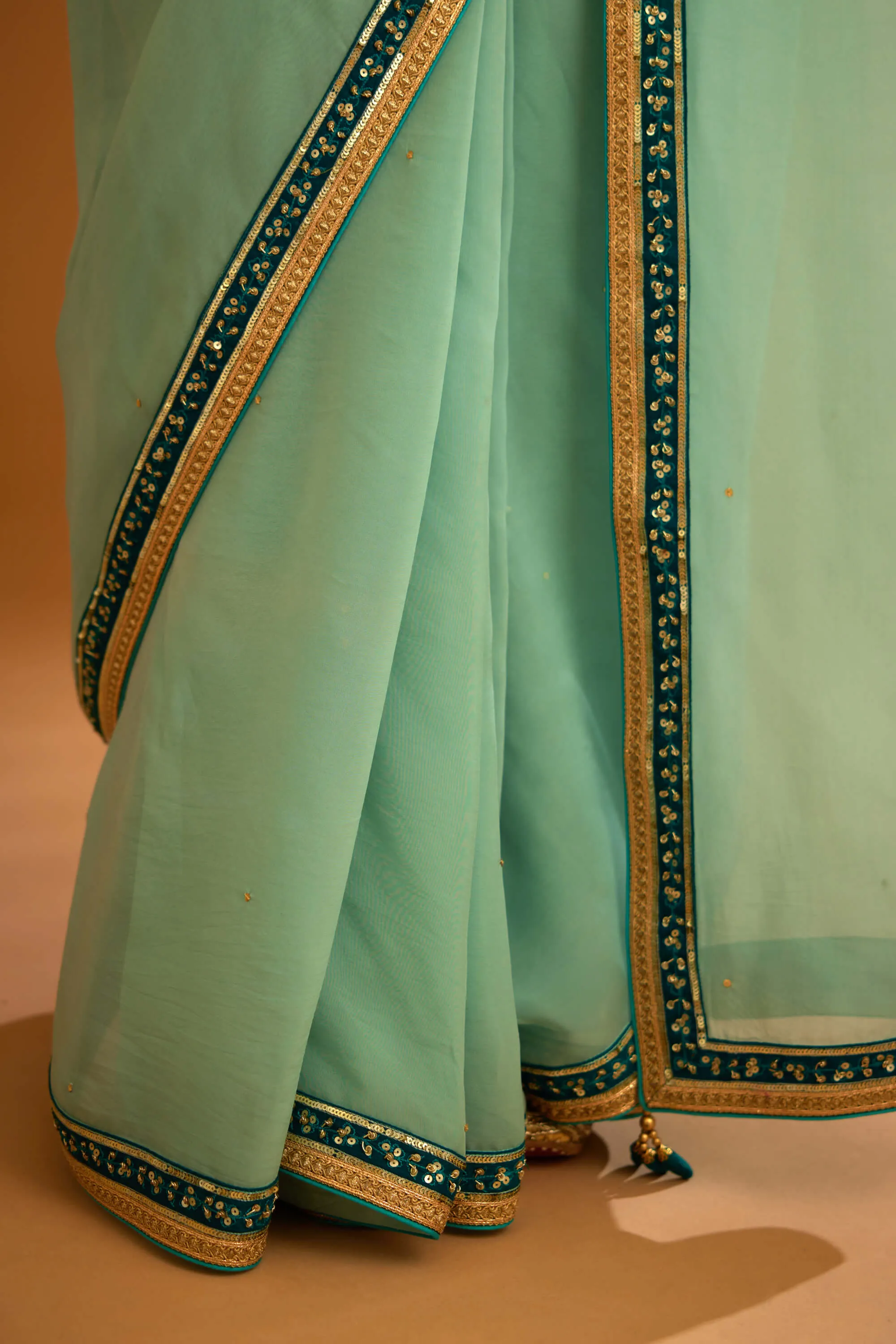 Opal green chiffon sari and blouse