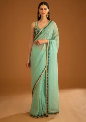 Opal green chiffon sari and blouse