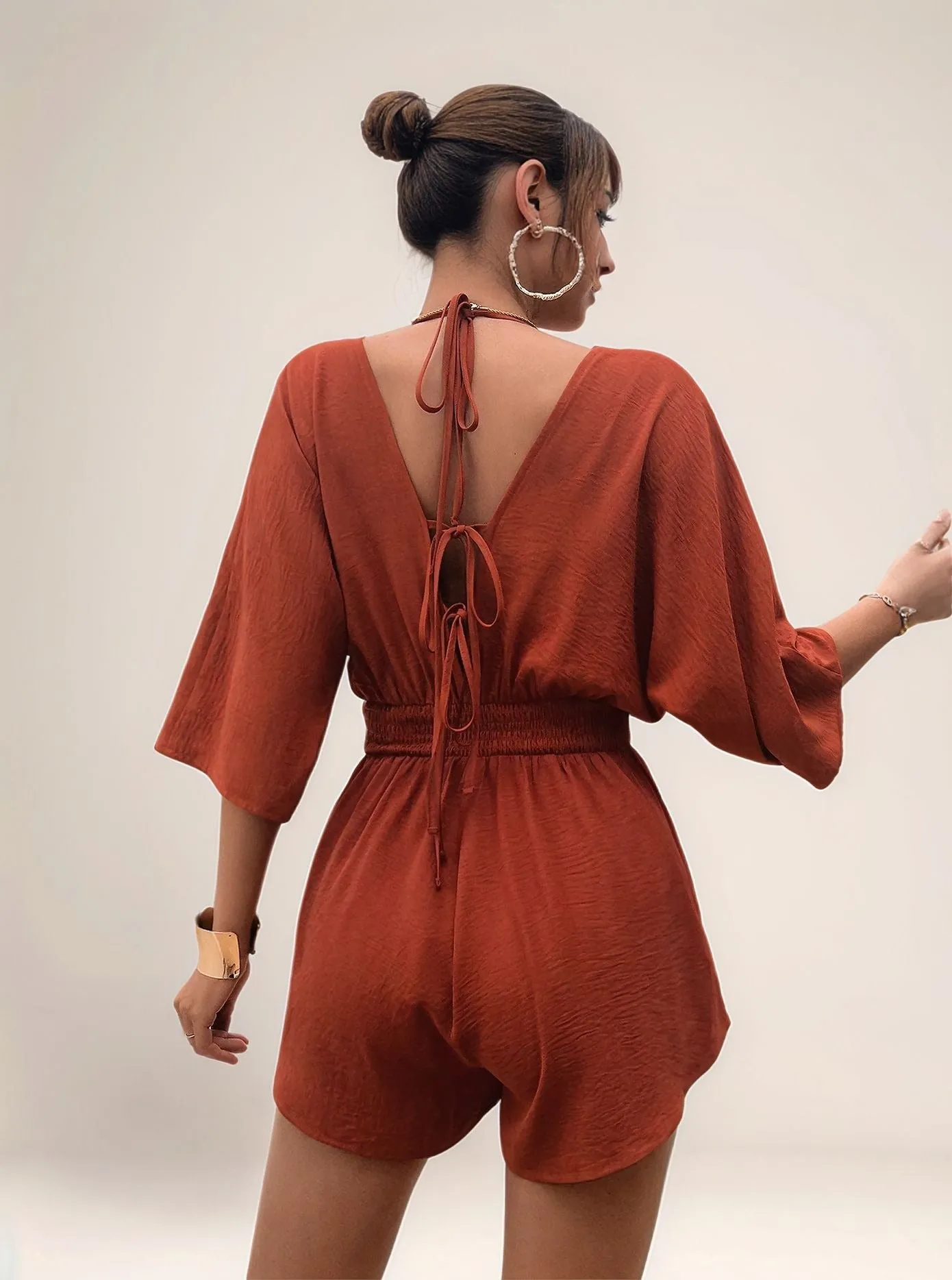 Orange Kimono Sleeve Romper