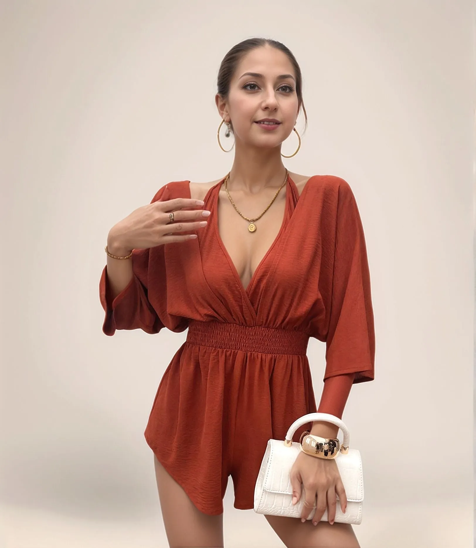 Orange Kimono Sleeve Romper