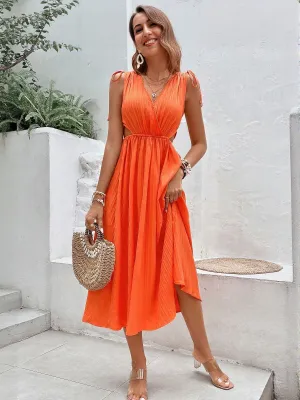 Orange Midi Dress With Waist Cut Out Detail