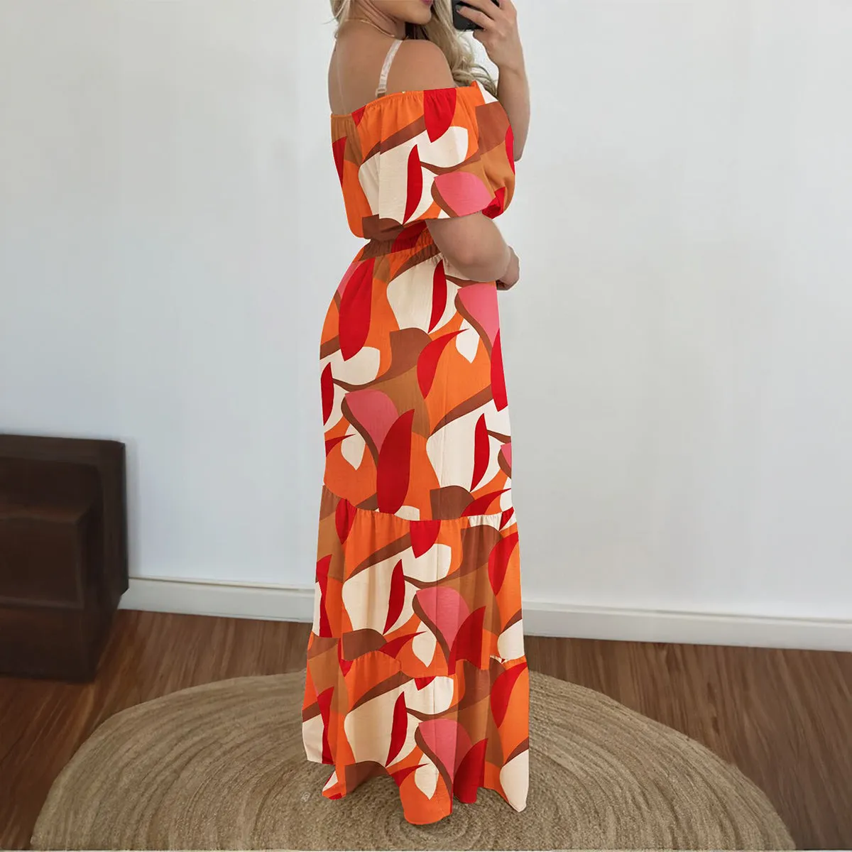 Orange Off Shoulder Maxi Dress