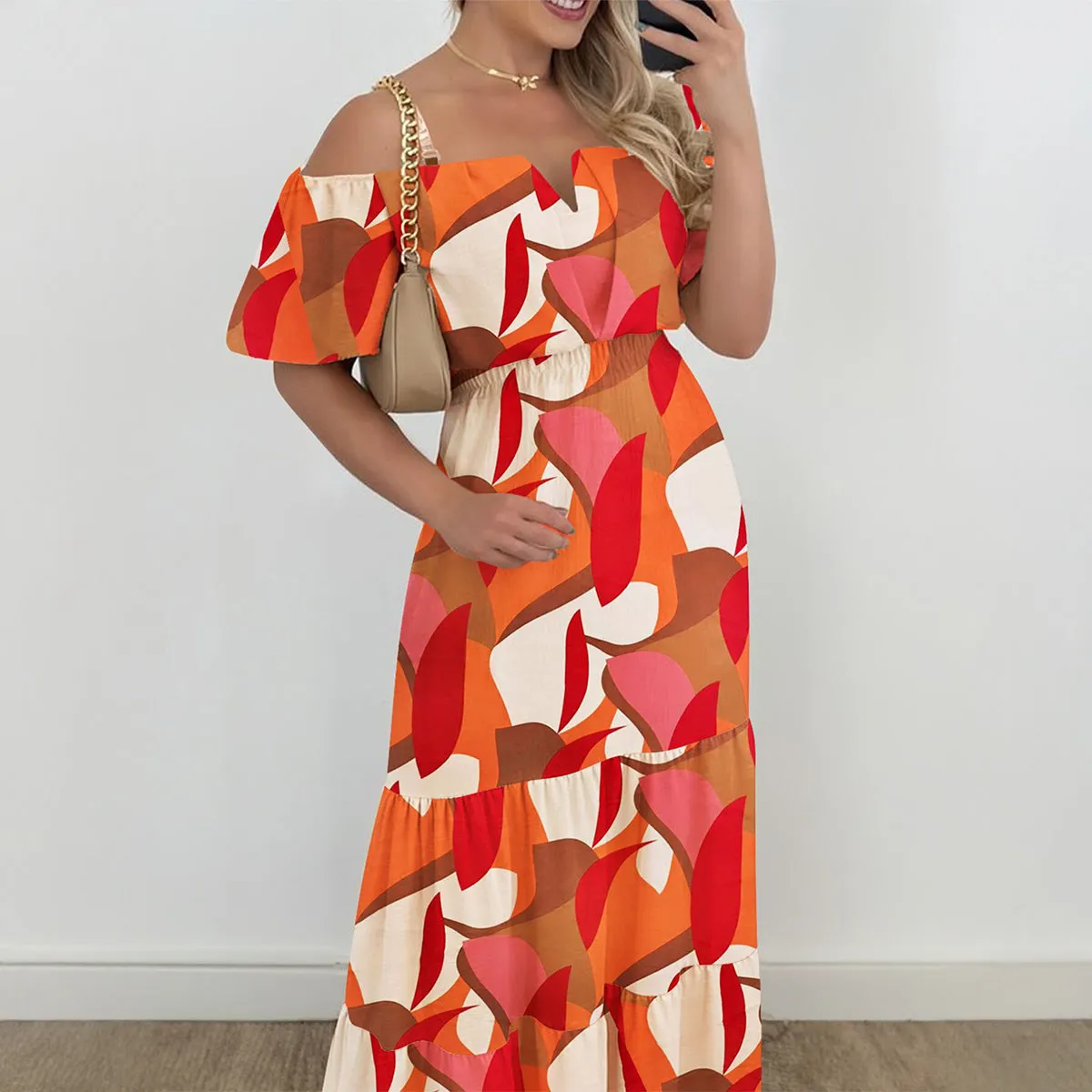 Orange Off Shoulder Maxi Dress
