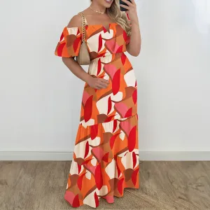 Orange Off Shoulder Maxi Dress