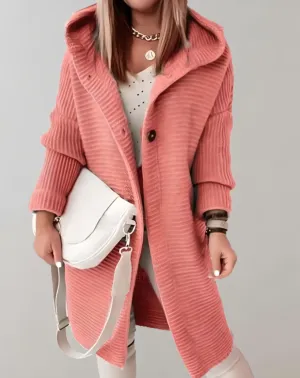 Oversized and Long Knitted Hoodie with Large Buttons