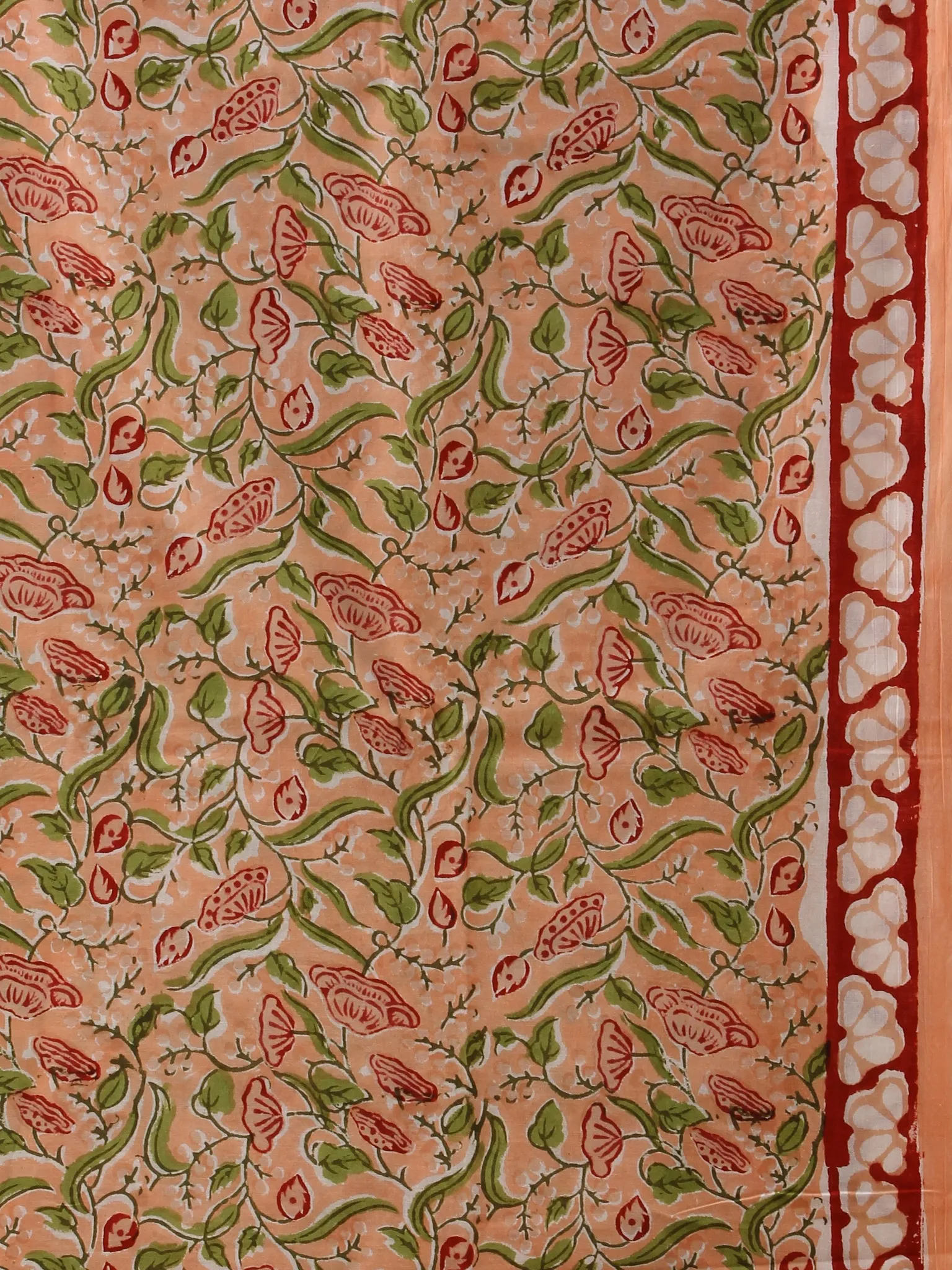 Peach Green Red Hand Block Printed Cotton Suit-Salwar Fabric With Chiffon Dupatta (Set of 3) - SU01HB440