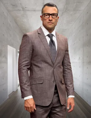 PERTH 2 PC PLAID BROWN MODERN FIT SUIT
