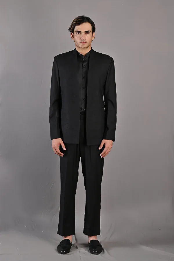 Pierre - Black Abstract Embroidered Open Jacket Set