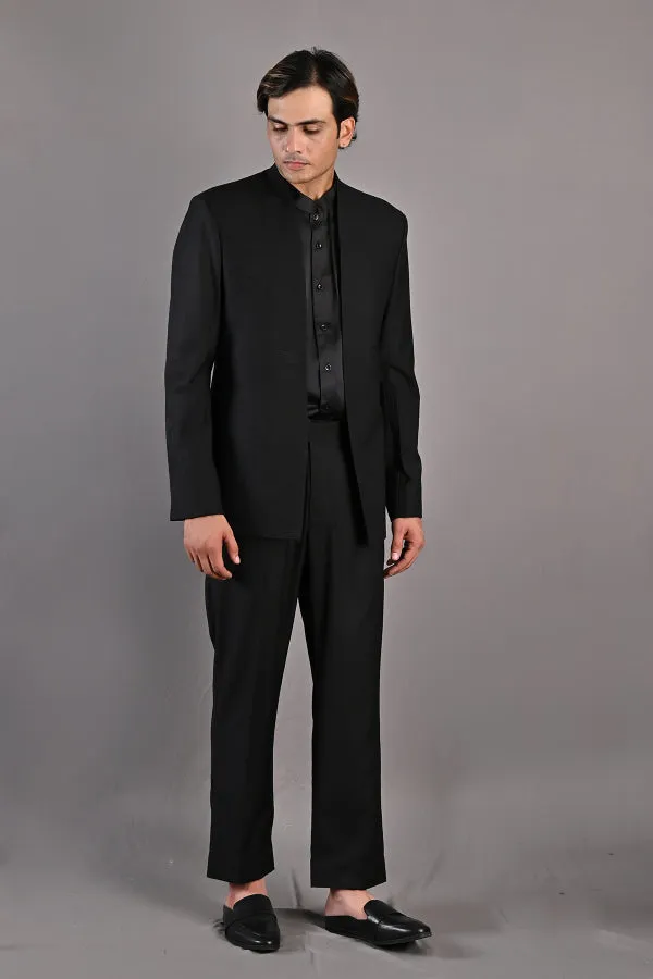 Pierre - Black Abstract Embroidered Open Jacket Set