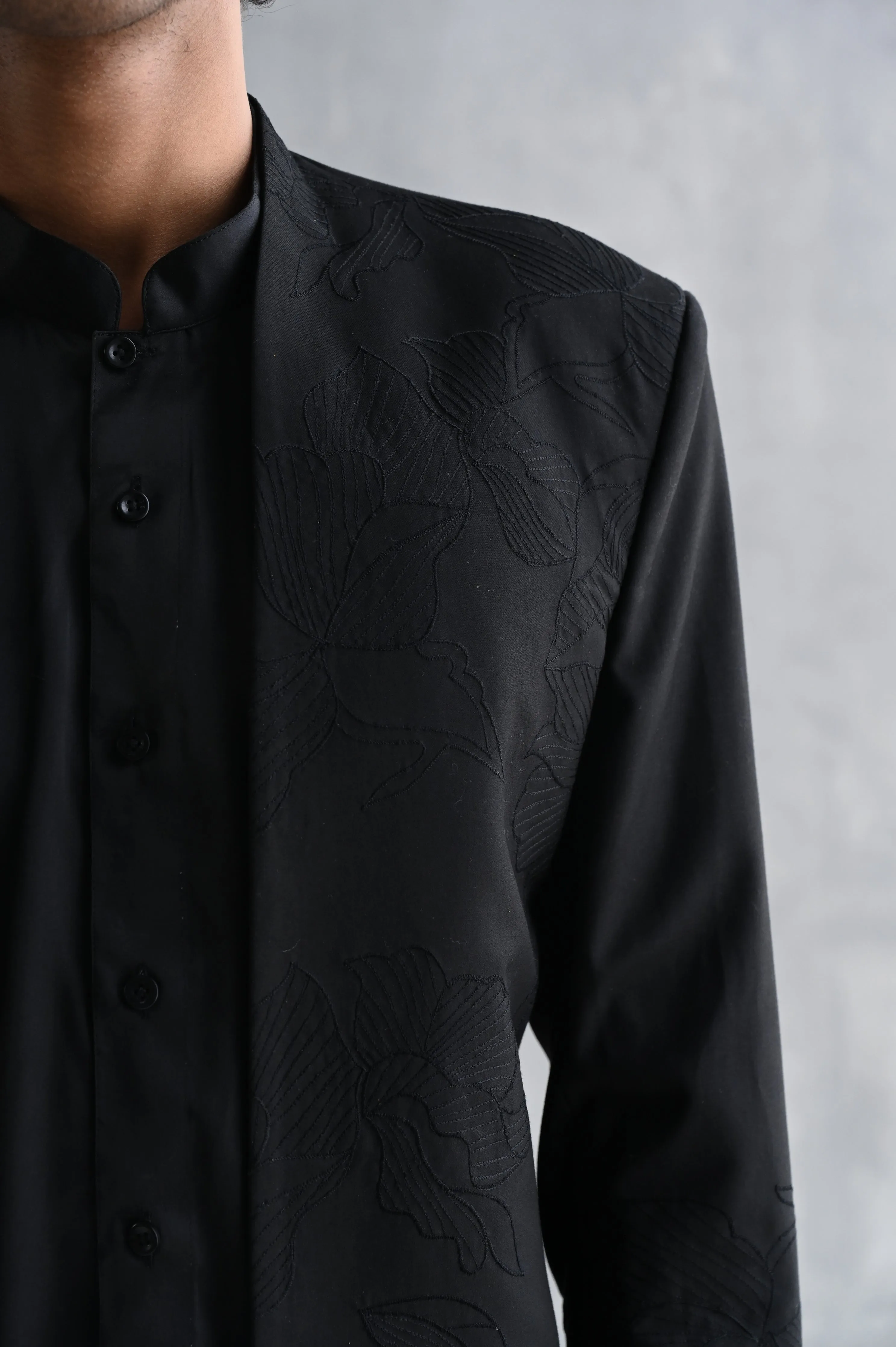 Pierre - Black Abstract Embroidered Open Jacket Set