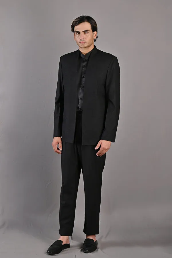 Pierre - Black Abstract Embroidered Open Jacket Set