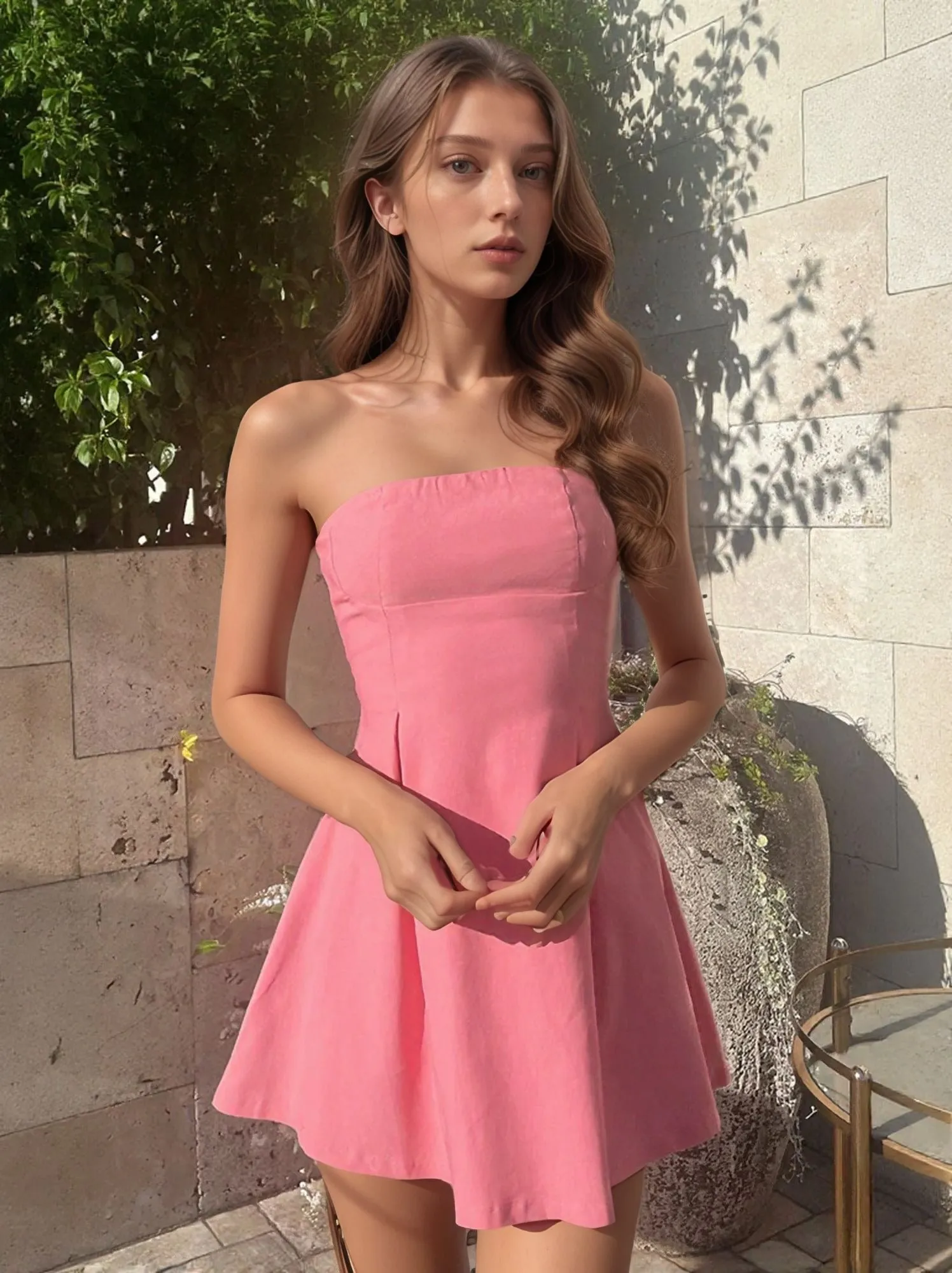 Pink Bandeau Mini Dress