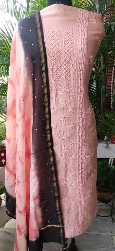 Pink-Black Pure Chanderi Chikankari Salwar Suit