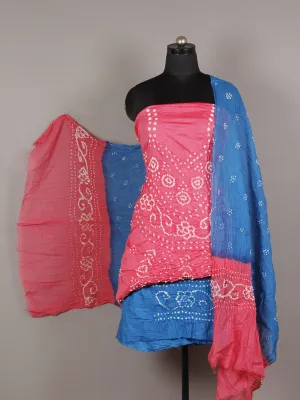 Pink Blue White Hand Tie & Dye Bandhej Suit Salwar Dupatta (Set of 3)  - S16281270