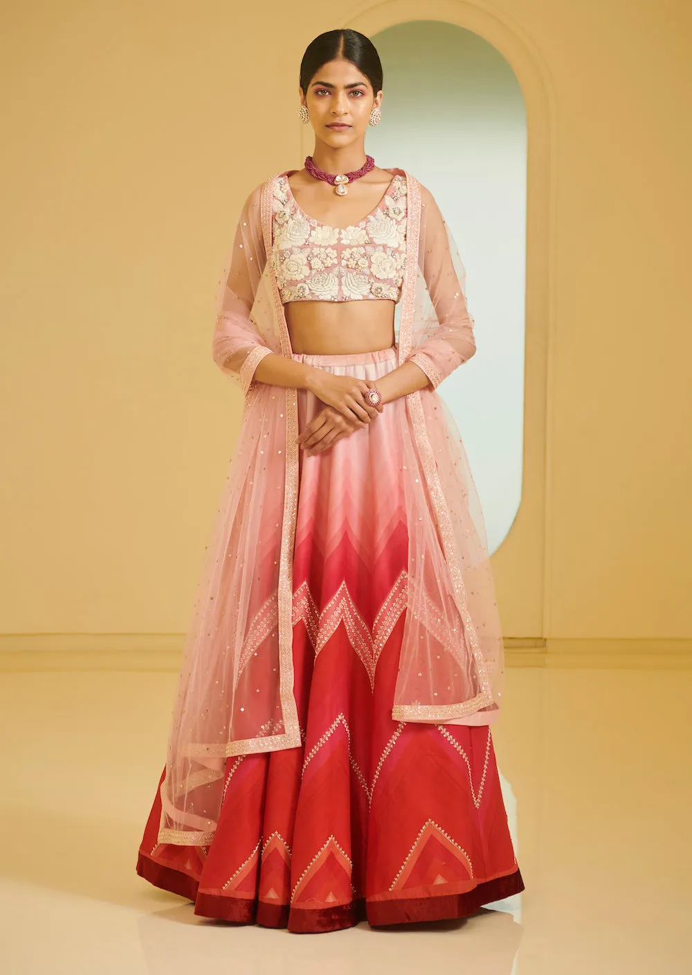 Pink Embroidered Highlighted Lehenga Set