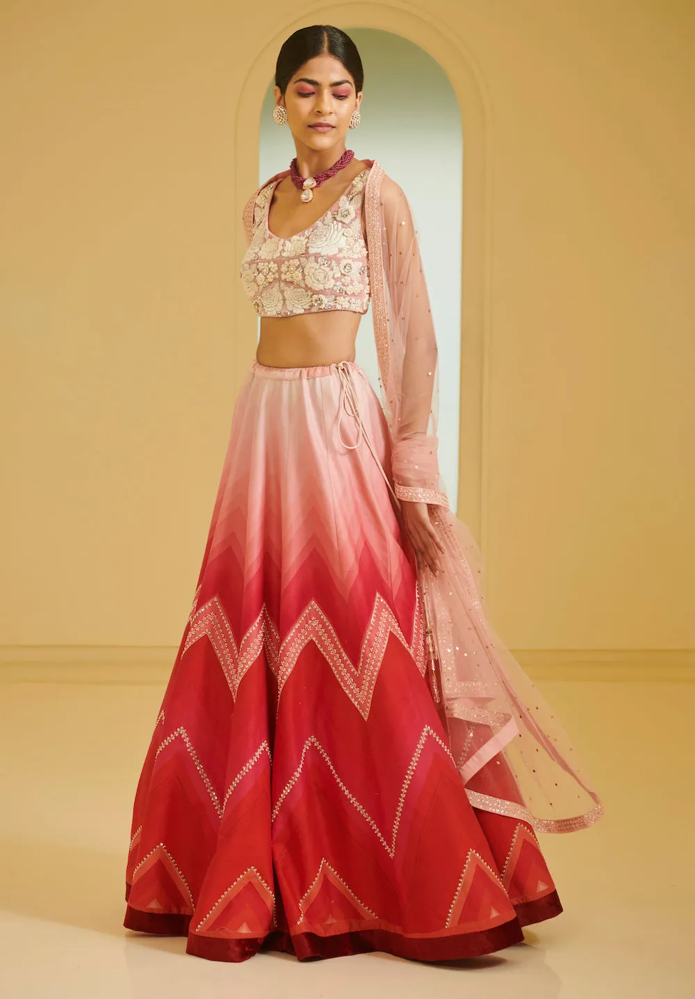 Pink Embroidered Highlighted Lehenga Set