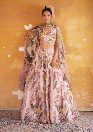 Pink floral printed lehenga set