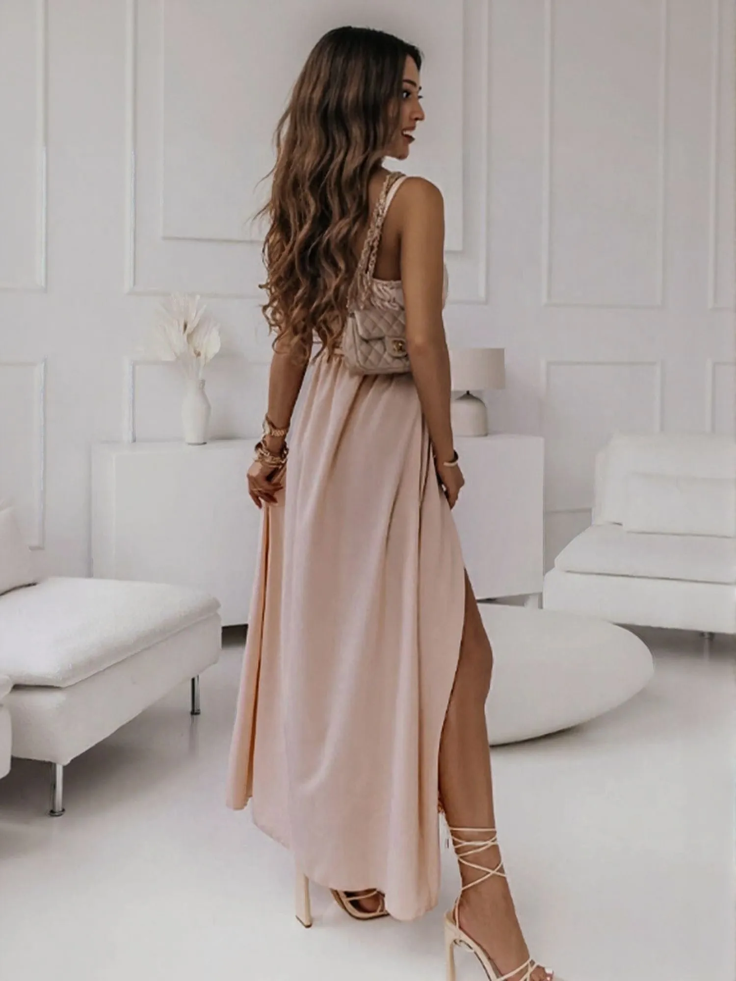 Pink High Slit Wrap Maxi Dress