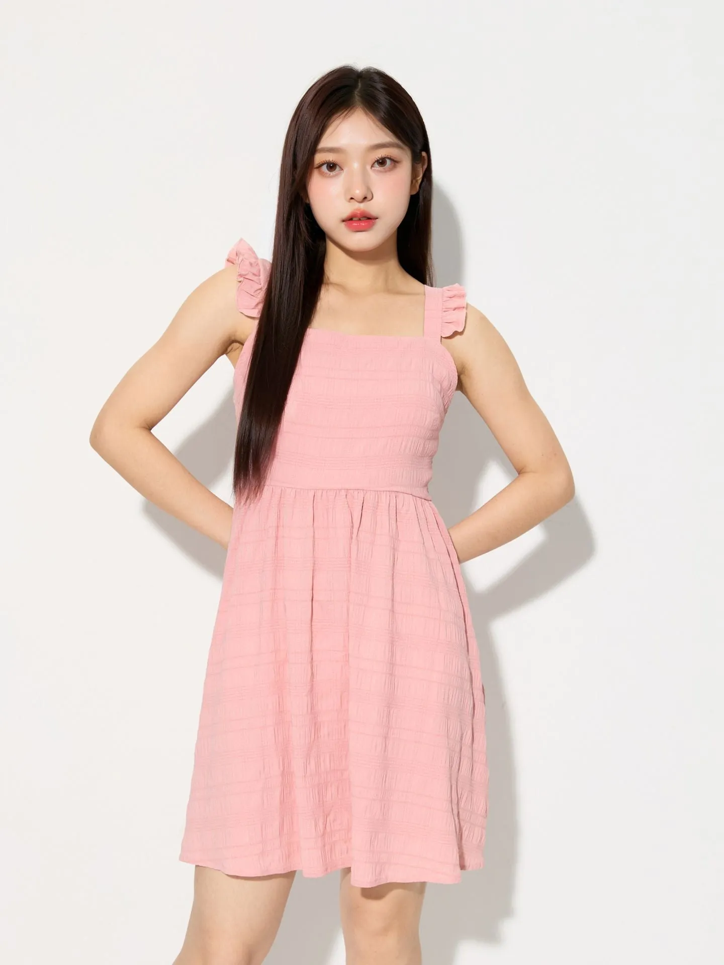 Pink Ruffle Strap Aline Dress