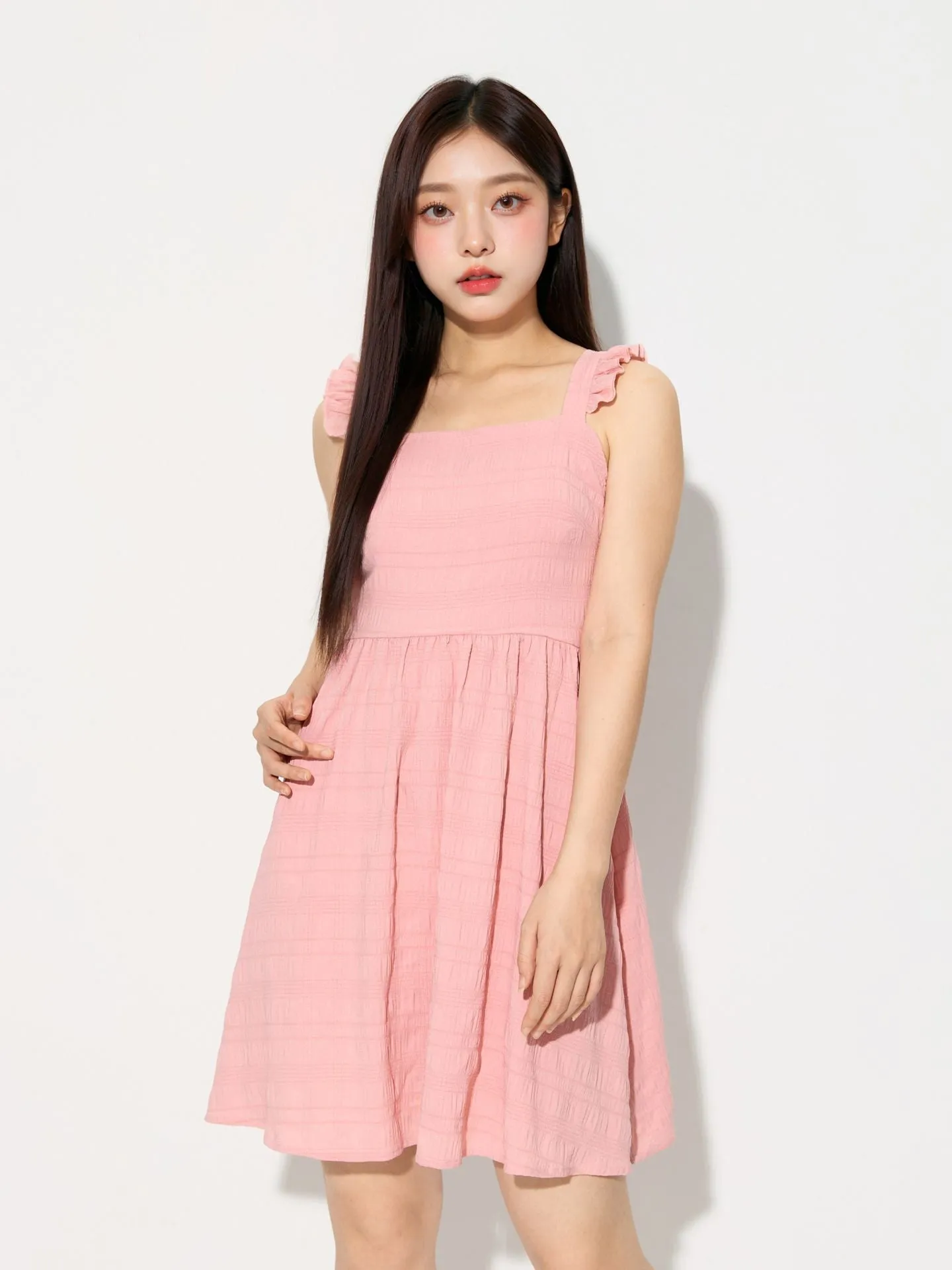 Pink Ruffle Strap Aline Dress