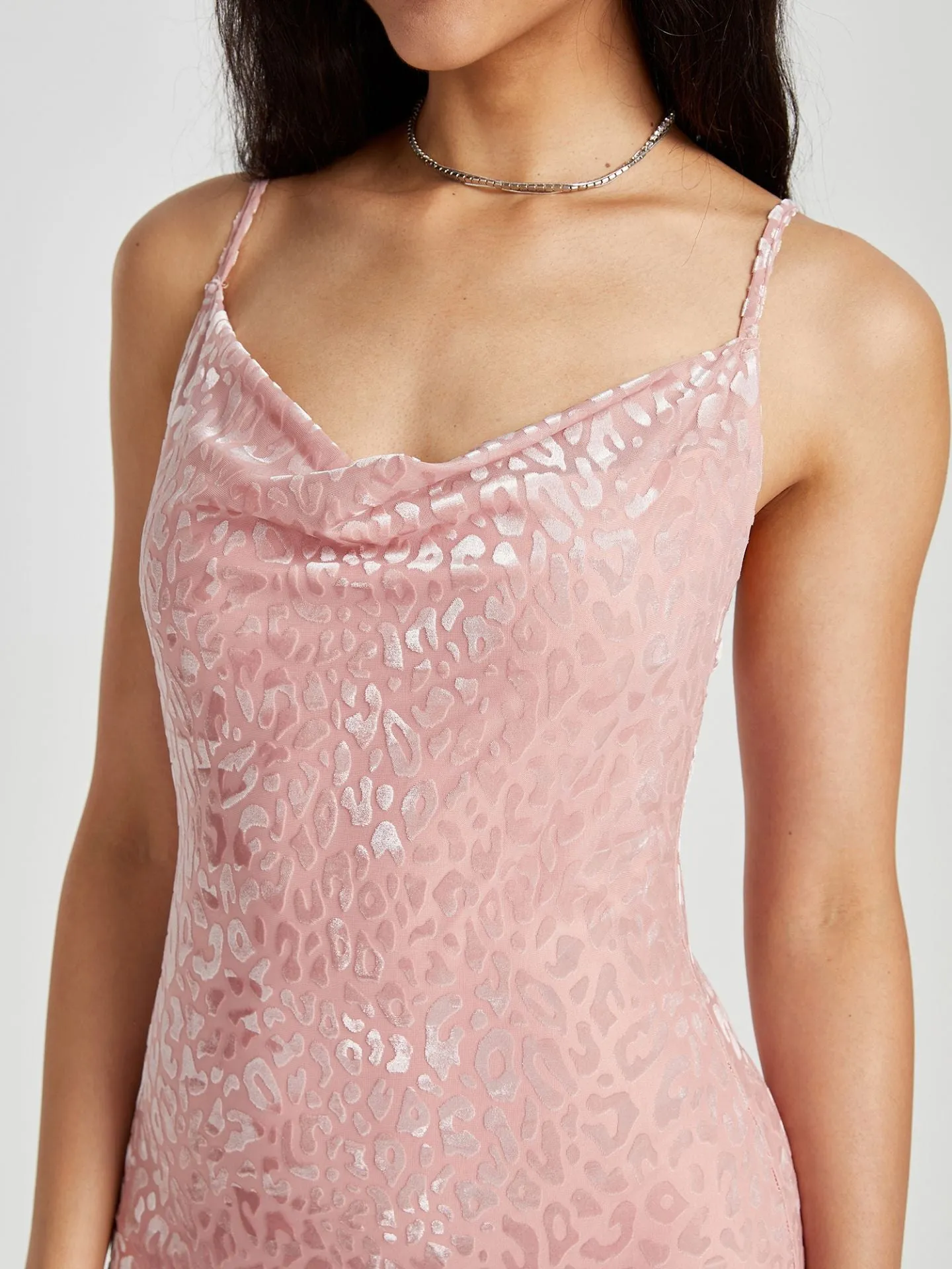 Pink Strappy Mini Dress With Cowl Neck
