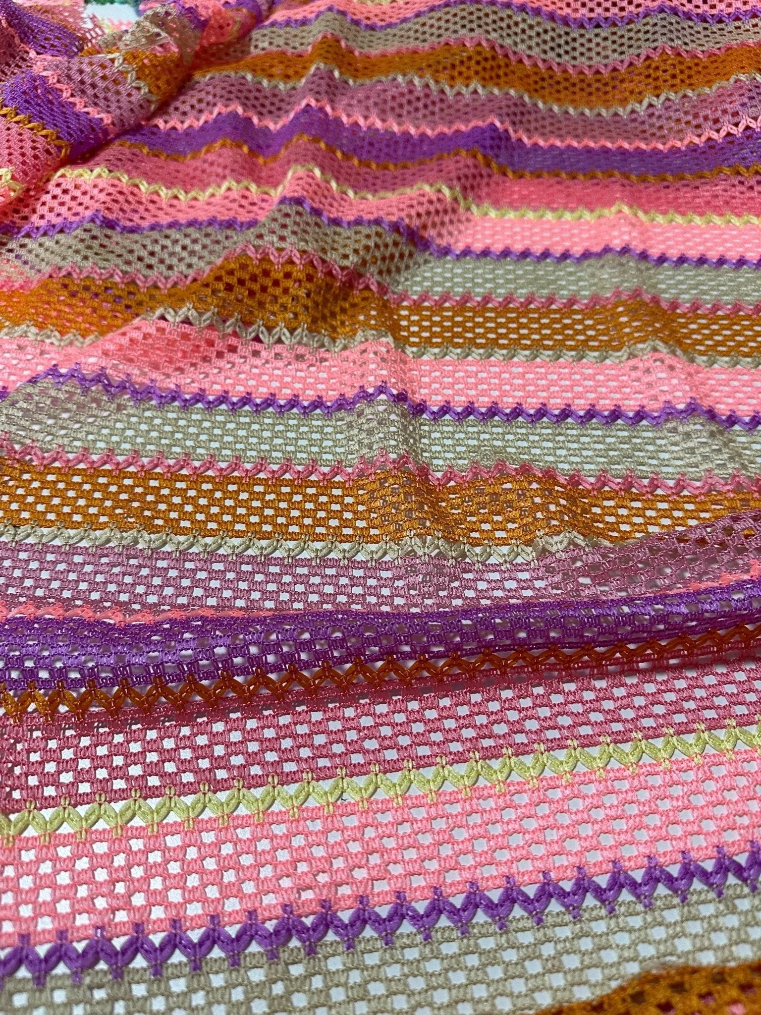 Pink Striped Knit Jersey Fabric - Soft Mesh Material for Fashion and Crafts