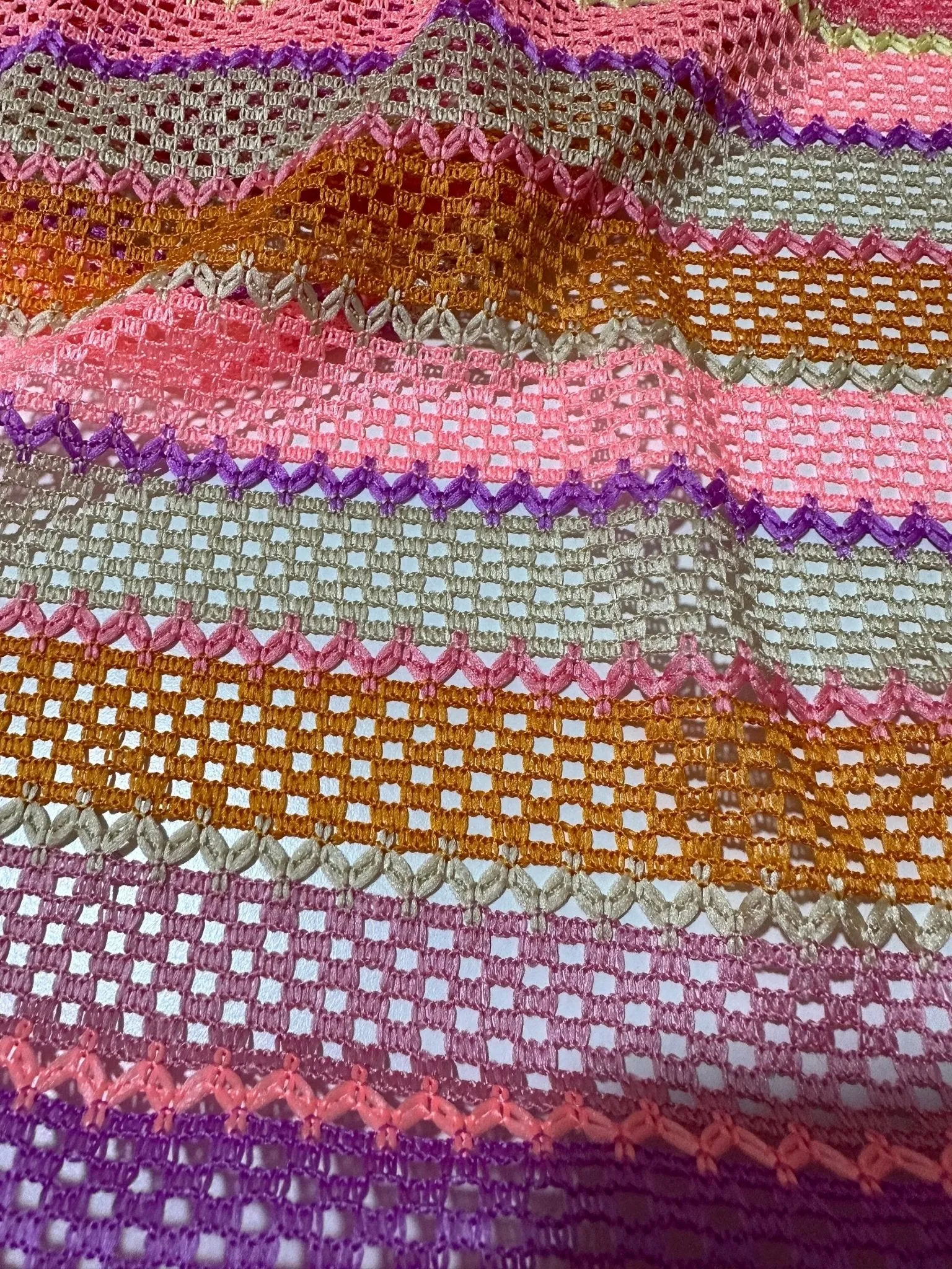 Pink Striped Knit Jersey Fabric - Soft Mesh Material for Fashion and Crafts