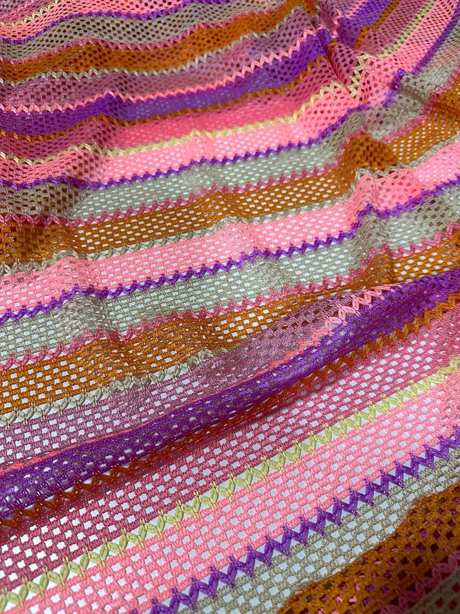 Pink Striped Knit Jersey Fabric - Soft Mesh Material for Fashion and Crafts