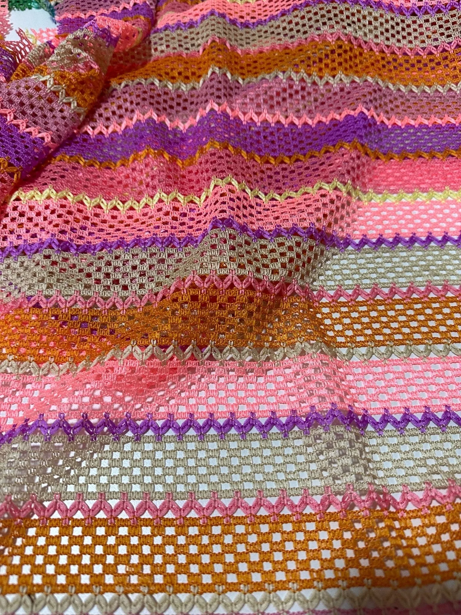 Pink Striped Knit Jersey Fabric - Soft Mesh Material for Fashion and Crafts