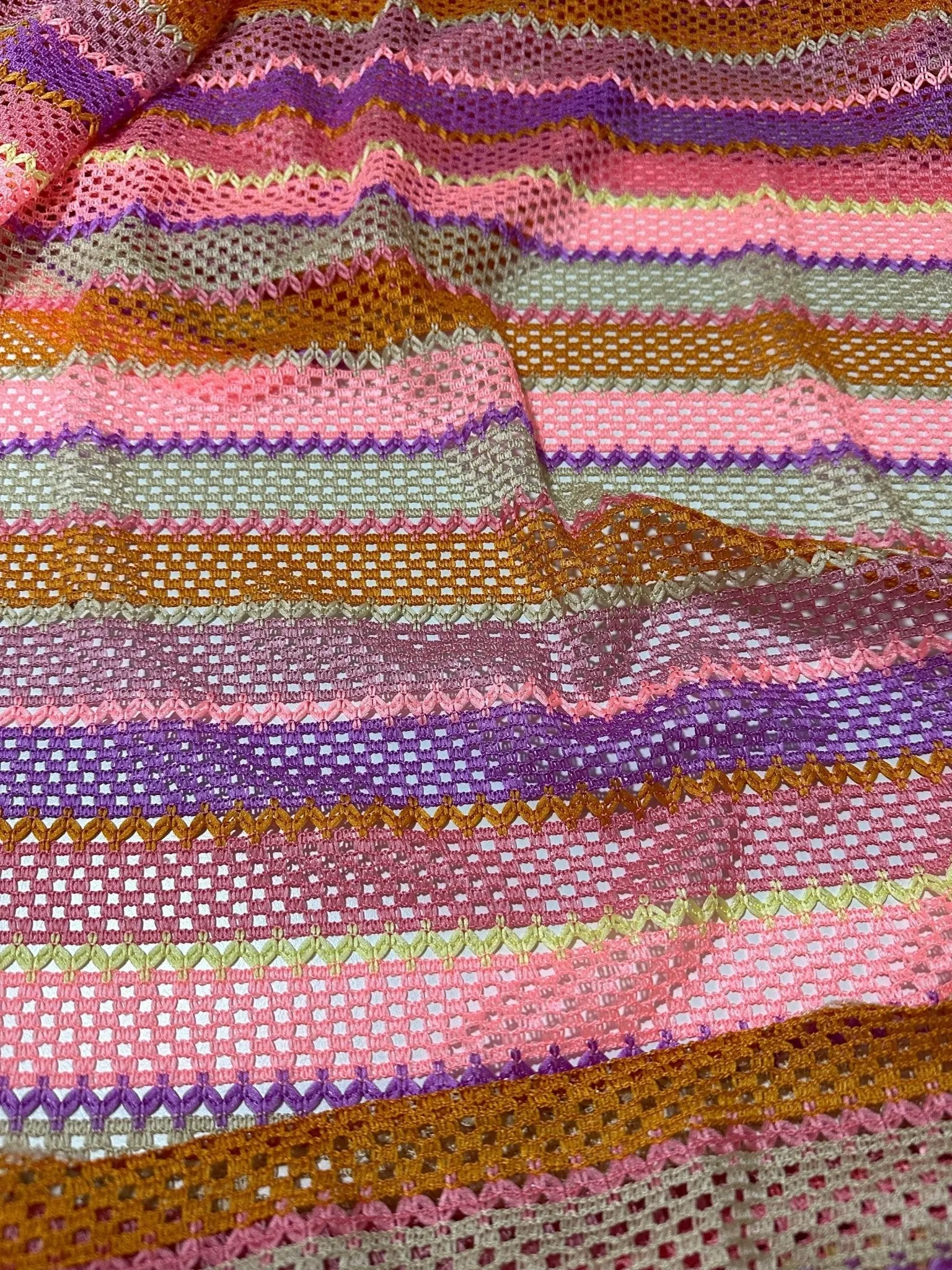 Pink Striped Knit Jersey Fabric - Soft Mesh Material for Fashion and Crafts