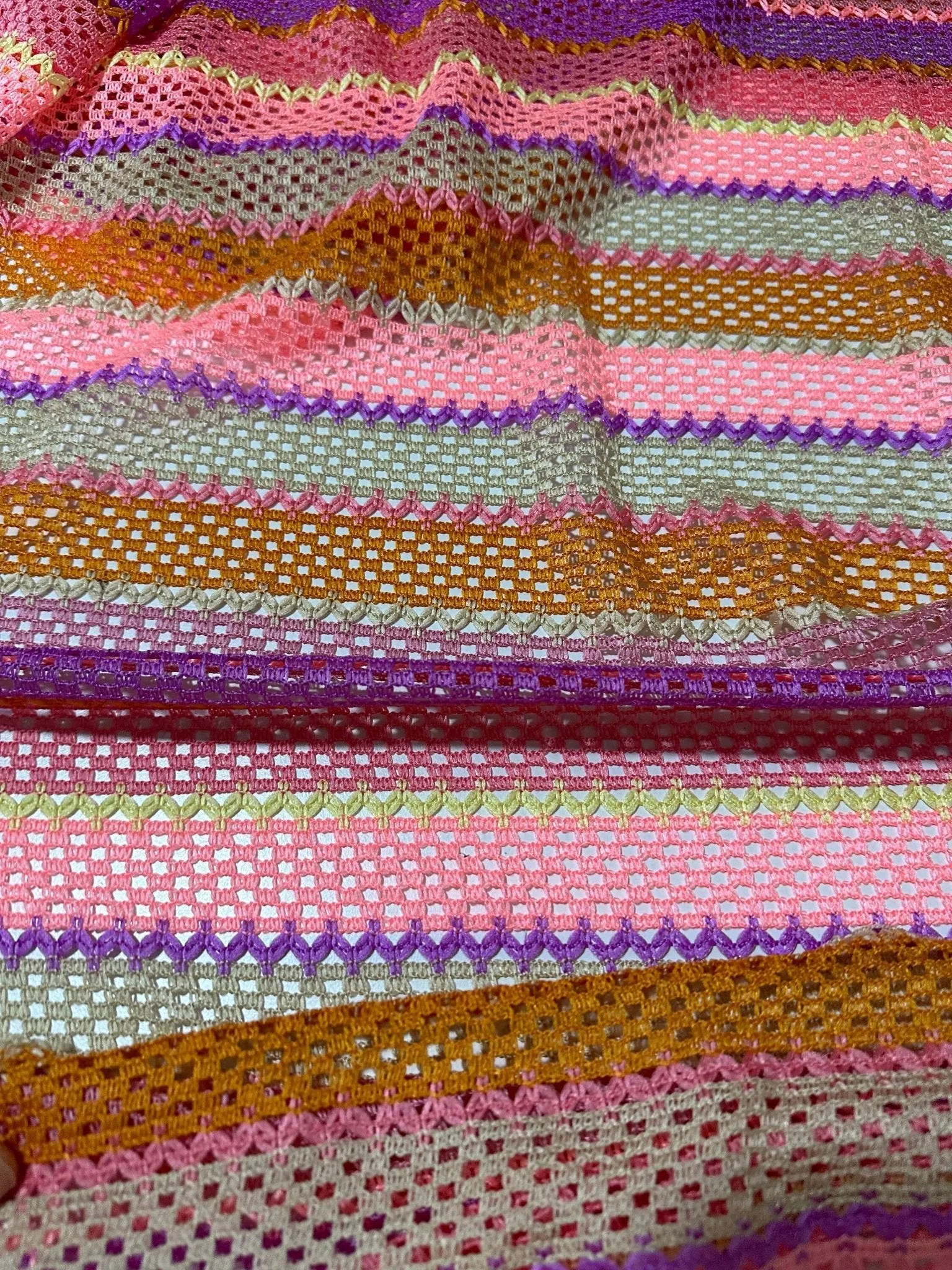 Pink Striped Knit Jersey Fabric - Soft Mesh Material for Fashion and Crafts