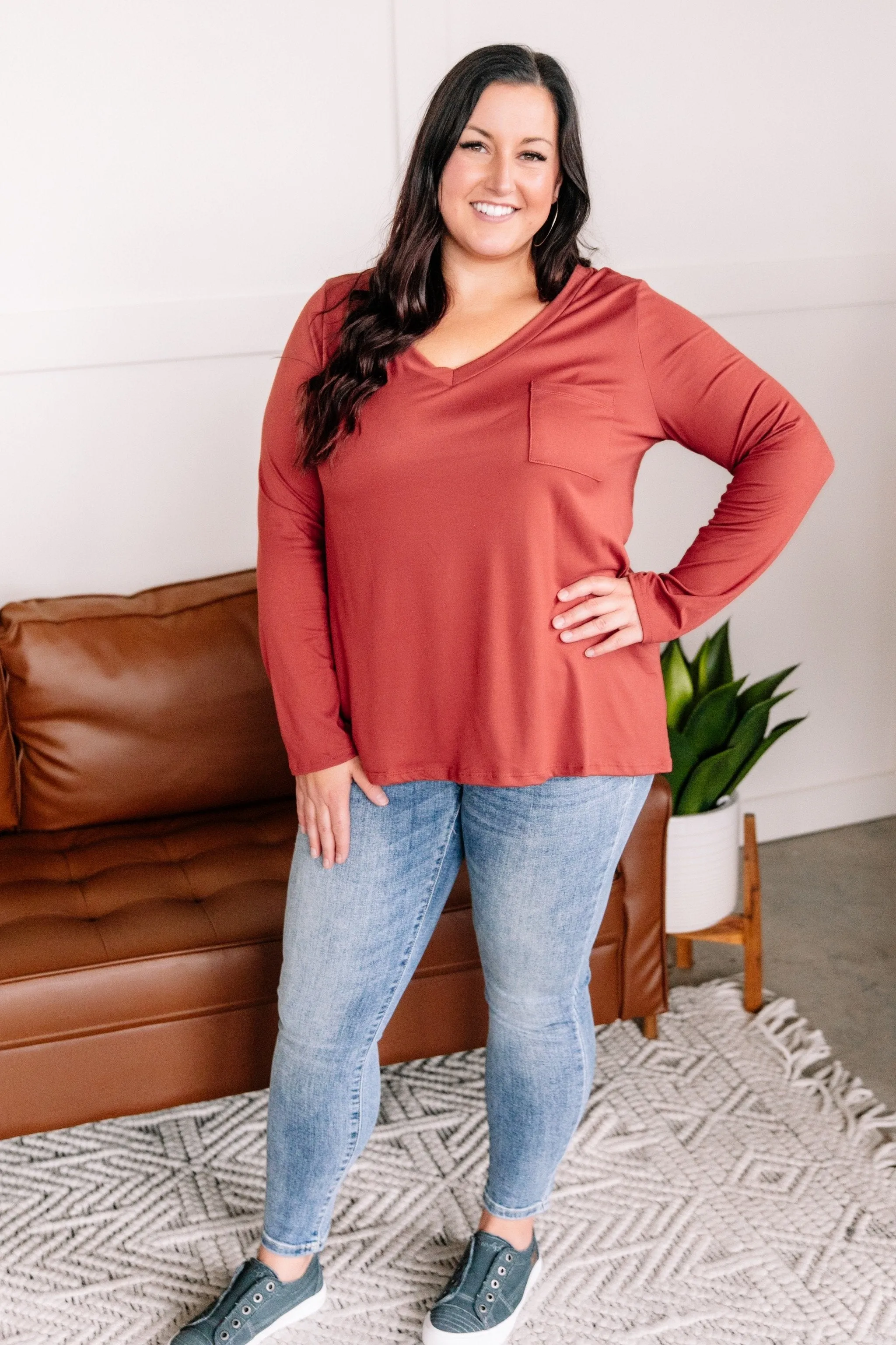 Pocketful Of Basics Long Sleeve Top In Ginger