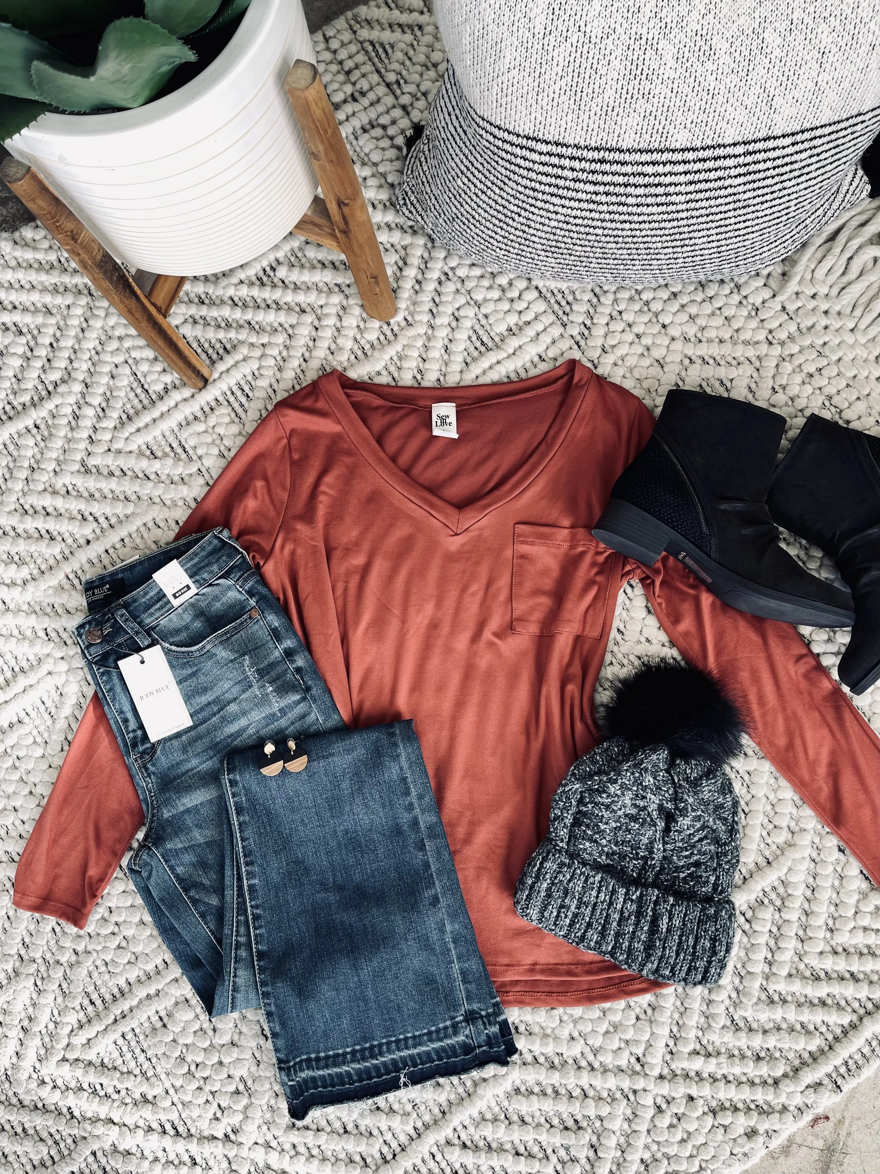 Pocketful Of Basics Long Sleeve Top In Ginger