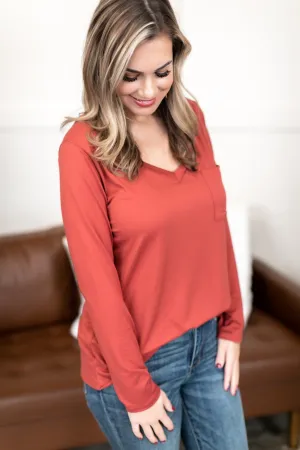 Pocketful Of Basics Long Sleeve Top In Ginger