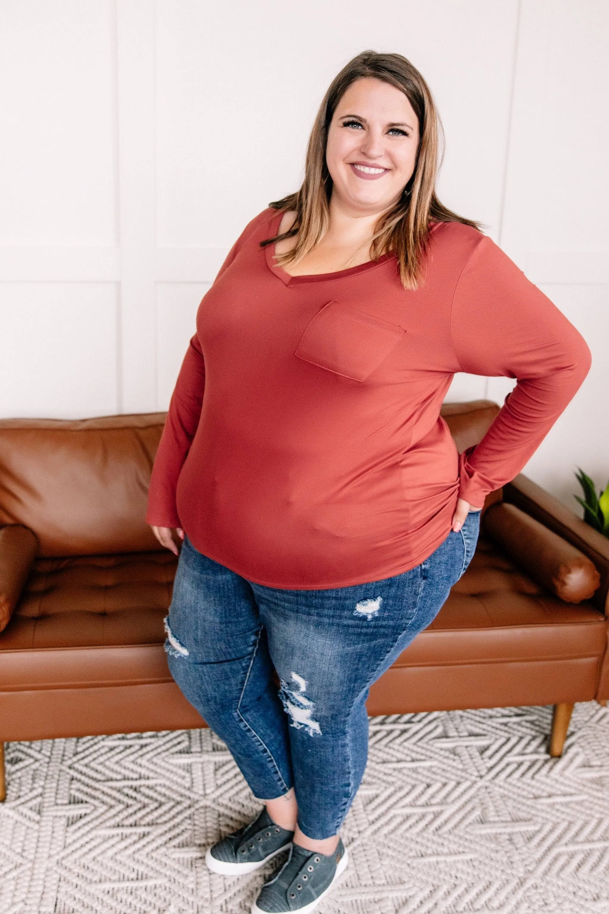 Pocketful Of Basics Long Sleeve Top In Ginger